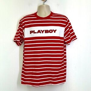 Playboy By PACSUN - Electronic Red & White Stripe Playboy Short Sleeve T Medium